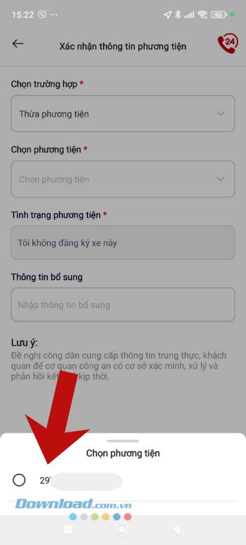 Chọn phương tiện muốn xác nhận thông tin