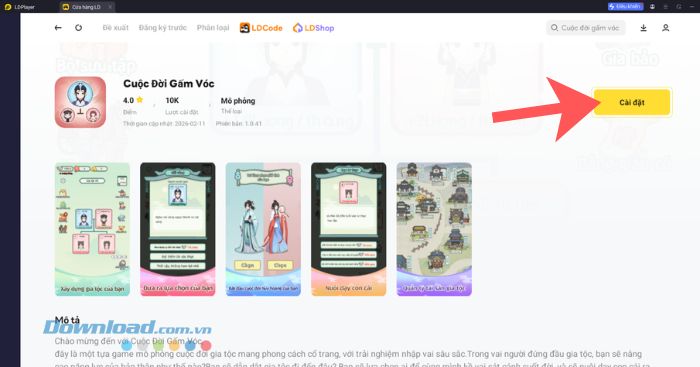 Nhấn vào nút Cài đặt