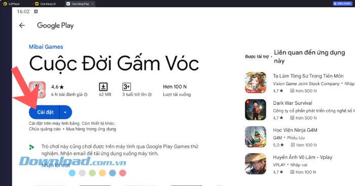 Tiếp tục click chuột vào nút Cài đặt.