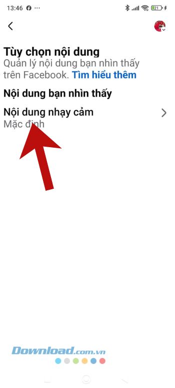 Nhấn vào mục Nội dung nhảy cảm