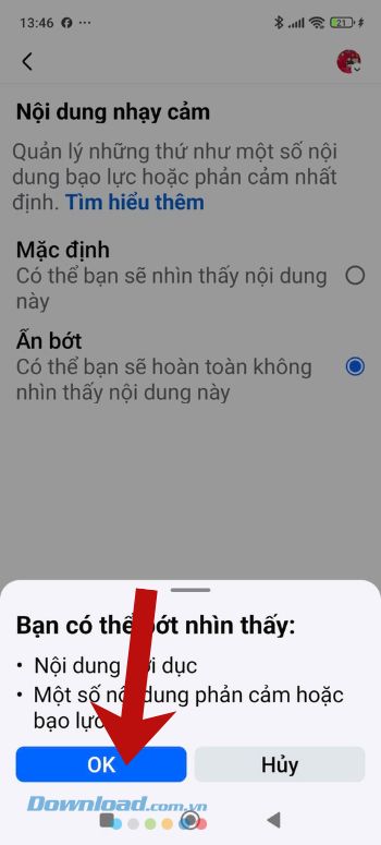 Chạm vào nút OK