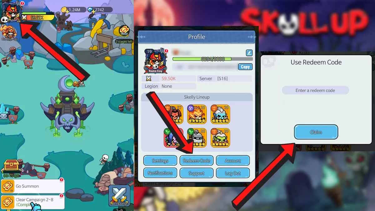 Màn hình đổi code Skull Up