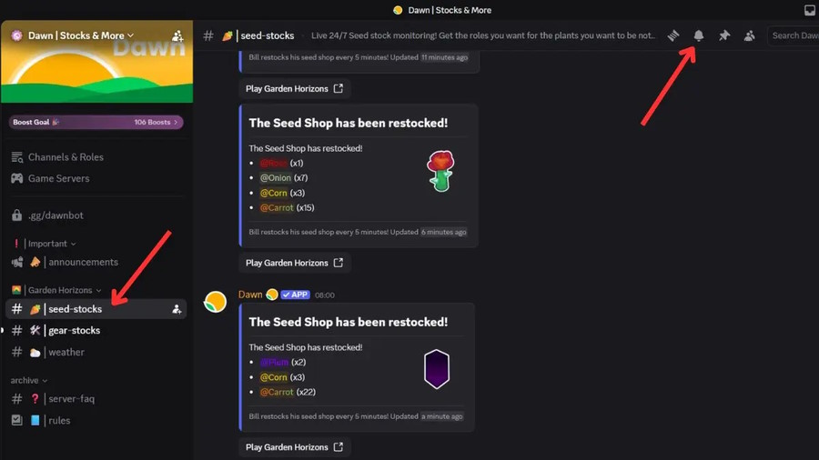 Restock hạt giống trong Garden Horizons