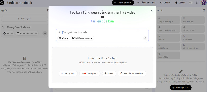 Tạo ghi chú trên NotebookLM