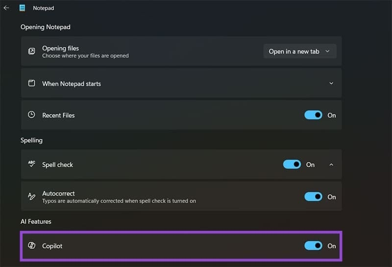 Bật AI trong Notepad