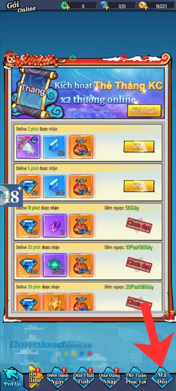 Nhấn vào mục Mã Đổi