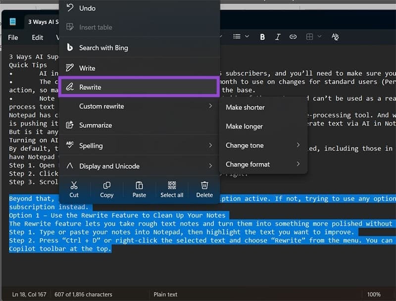 Tính năng Rewrite trong Notepad