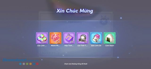 Chạm vào màn hình để nhận quà