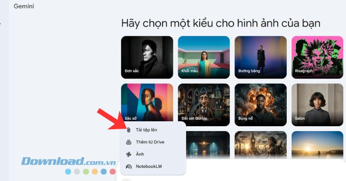 Nhấp chuột vào mục Tải tệp lên