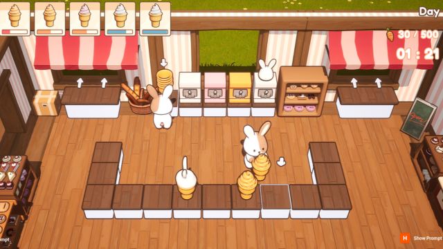 Nướng bánh và phục vụ khách hàng trong tiệm bánh BunnyBakery dễ thương