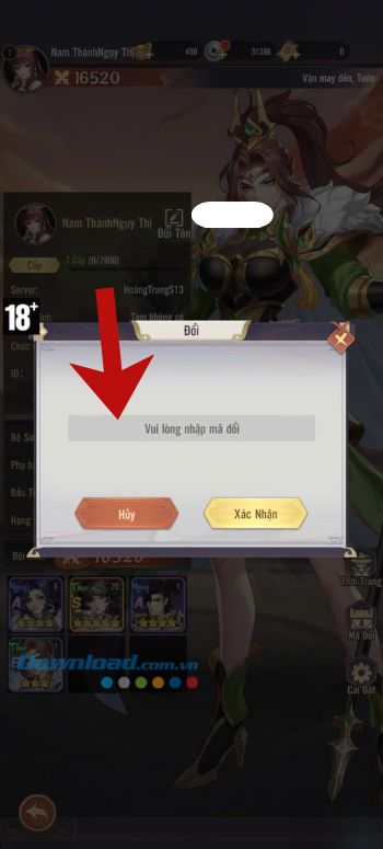 Nhập chính xác mã giftcode phía trên > Chạm vào nút Xác nhận