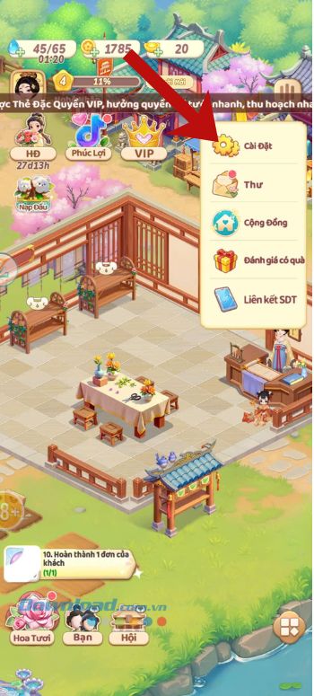 Nhấn vào mục Cài đặt