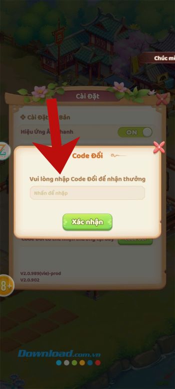 Nhấn chính xác mã giftcode > Chạm vào nút Xác nhận