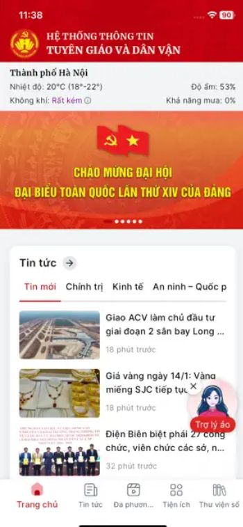 Giao diện chính của ứng dụng Tuyên giáo và Dân vận