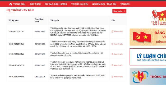 Kho tàng tài liệu bao gồm văn kiện của Đảng, hệ thống văn bản pháp luật