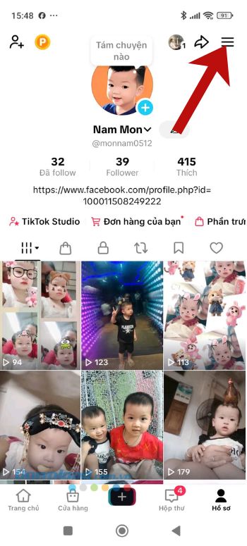 Ấn vào biểu tượng ba dấu gạch ngang