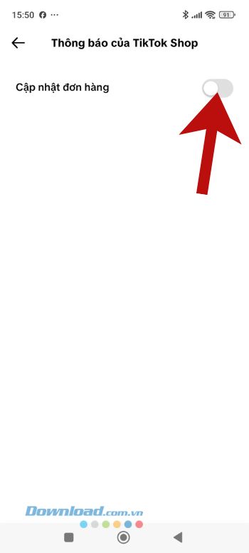 Gạt công tắc mục Cập nhật đơn hàng