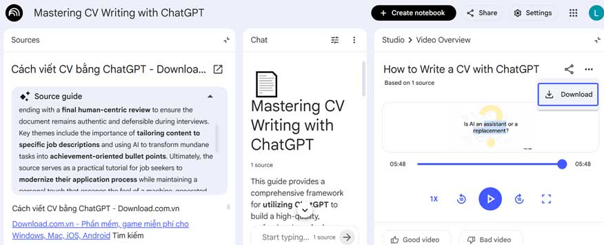 Tạo video tổng quan từ NotebookLM