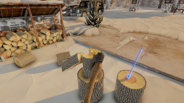 Chặt củi để lấy gỗ phục vụ cho sinh tồn trong Arctic Shift: Fuel Station
