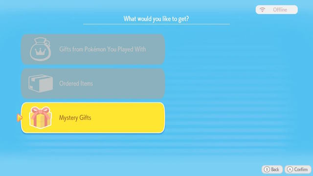 Truy cập menu Mystery Gifts đê nhận được Ditto Rug