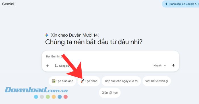 Nhấn vào công cụ Tạo nhạc