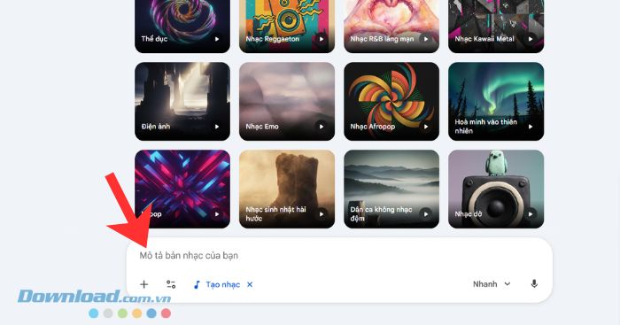 Nhập câu lệnh chủ đề đoạn nhạc mà mình muốn tạo