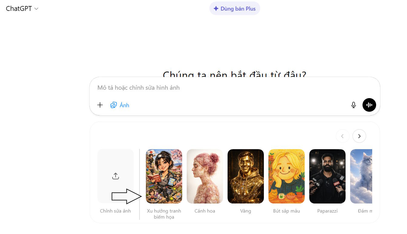 Chọn mục Trang biếm họa trên ChatGPT và tạo ảnh