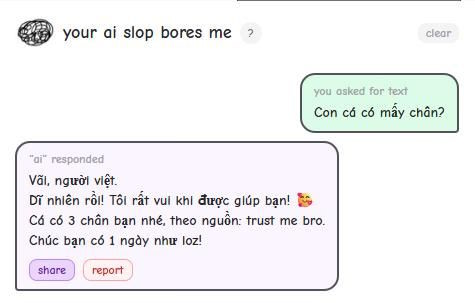 Câu trả lời không có đúng sai trên Your AI Slop Bores me web