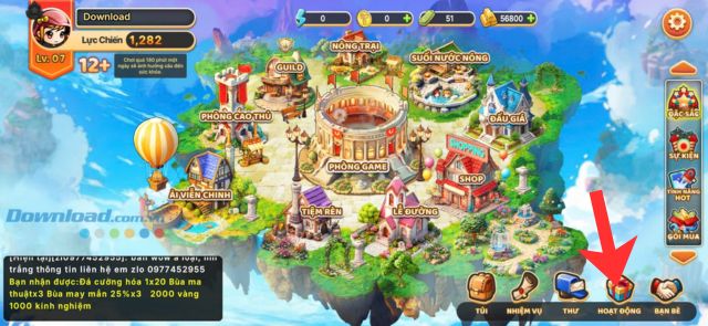 Nhấn vào mục Hoạt động