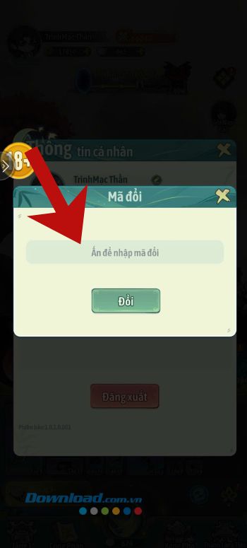 Nhập chính xác mã code phía bên trên > Nhấn vào nút Đổi