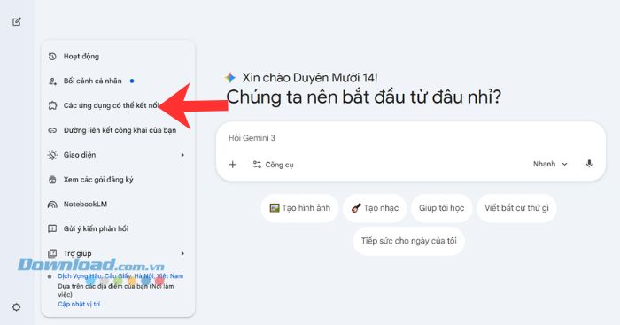 Click chuột vào mục Các ứng dụng có thể kết nối.