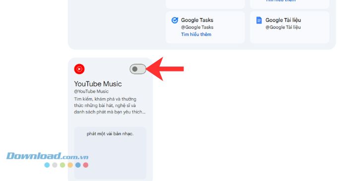 Gạt và bật công tắc tại ứng dụng Youtube Music.