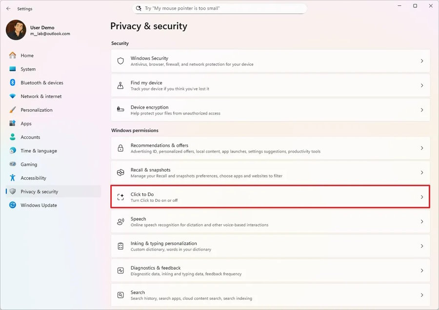 Hướng dẫn bật Click to Do