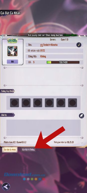 Chạm vào mục Cài đặt hệ thống
