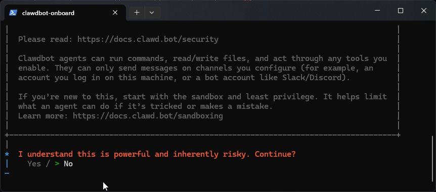 accept permission to install clawdbot
