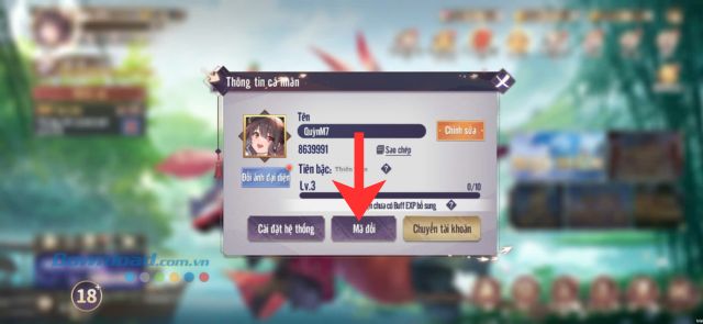 Chạm vào nút Mã đổi