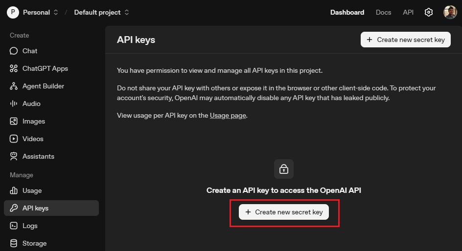 create openai api key