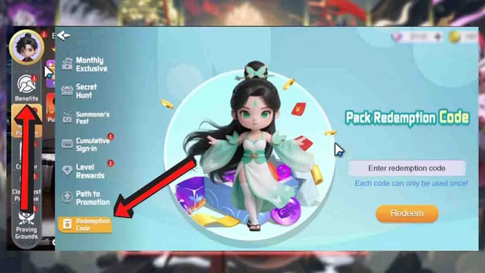 Màn hình đổi code Spirit Summoners