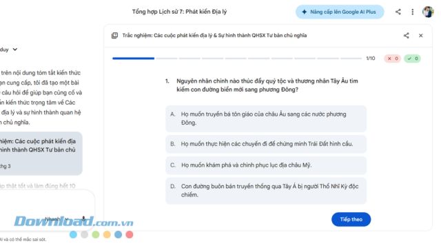 Bắt đầu làm bài trực tiếp ngay trên Gemini