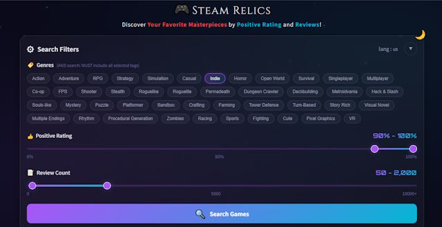 Steam Relics là web tìm game Steam hay ít người biết