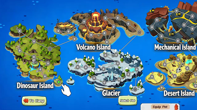 Khám phá nhiều khu vực khác nhau trên các đảo bí ẩn thời nguyên thủy trong game Dino Dominion: Island Brawl