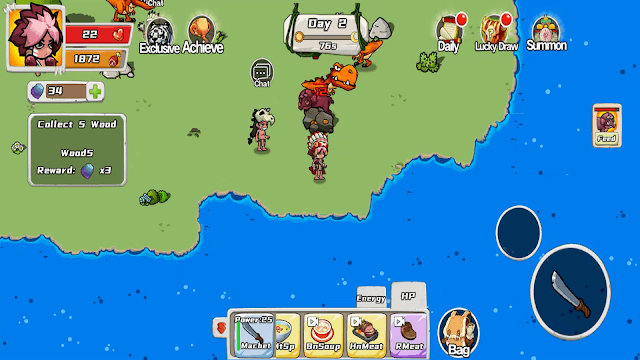 Thu thập tài nguyên như gỗ, đá, thức ăn, chế tạo công cụ, vũ khí để sinh tồn