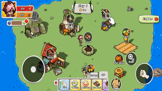 Dựng lều trại để nghỉ ngơi, tạo nông trại để sản xuất lương thực, mở rộng khu sinh tồn