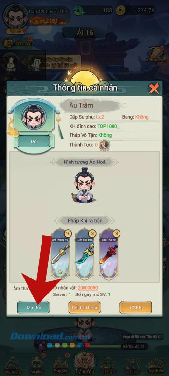 Nhấn vào mục Mã đổi