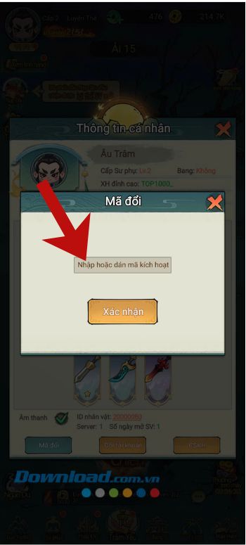 Nhập chính xác mã code phía bên trên > Ấn vào nút Xác nhận