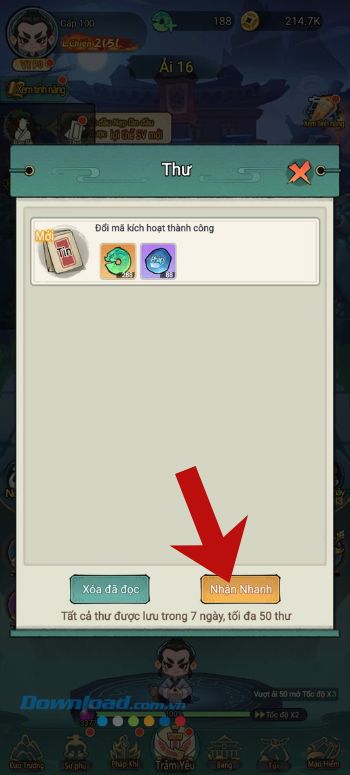 Nhấn vào nút Nhận nhanh