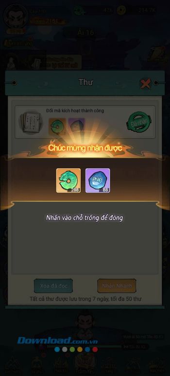 Ấn vào màn hình để nhận quà