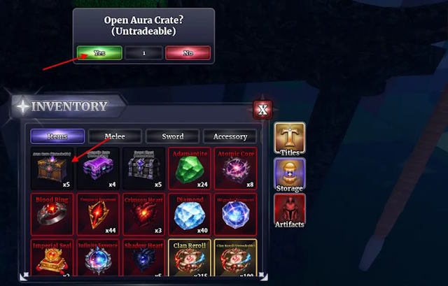 Khi có Aura Crate trong Inventory, mở để nhận Aura ngẫu nhiên