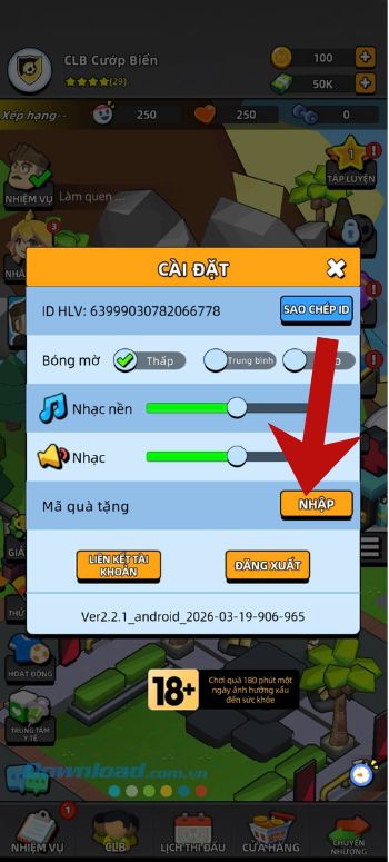 Nhấn vào nút Nhập ở mục Mã quà tặng