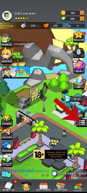 Chạm vào biểu tượng ba dấu gạch ngang